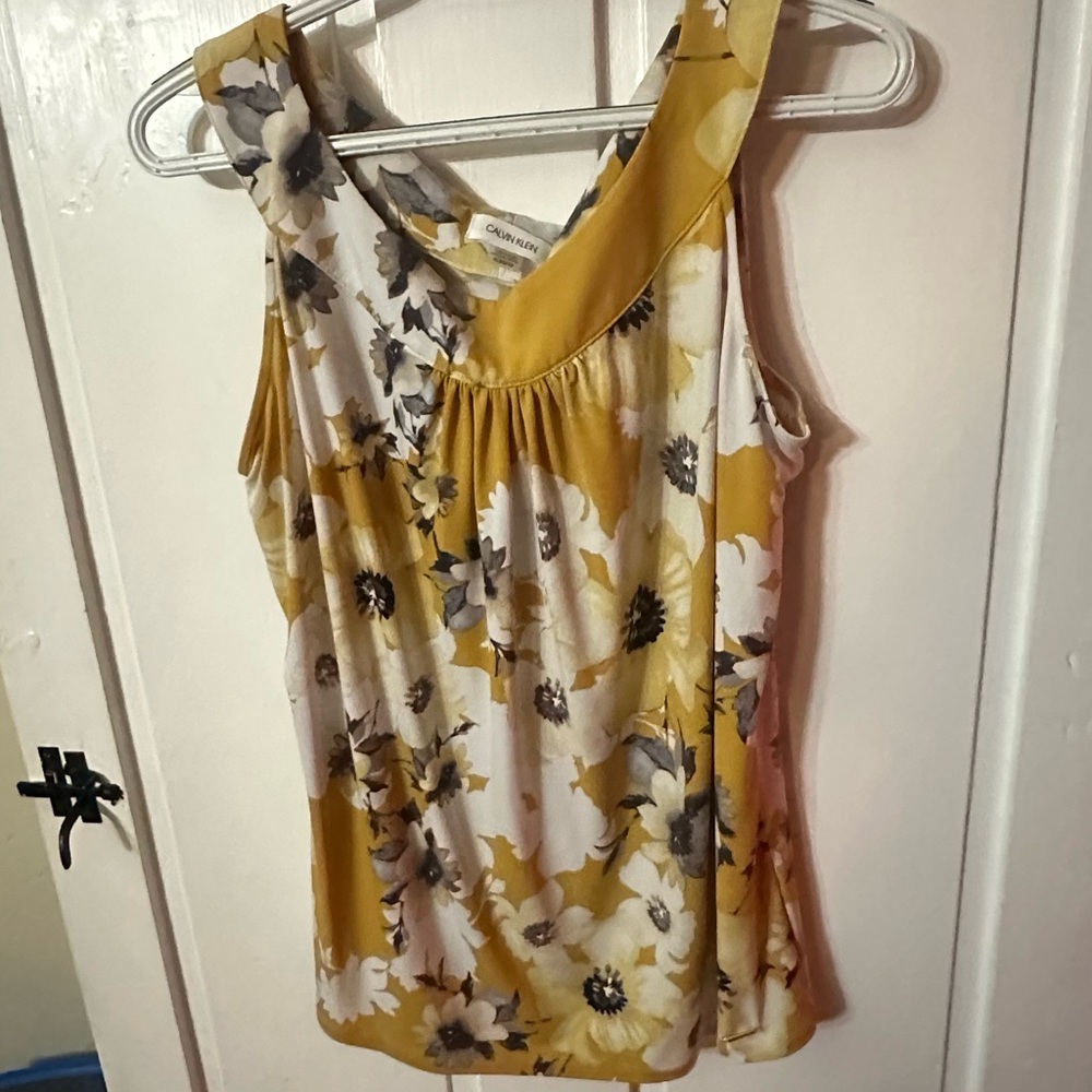 Calvin Klein Yellow Ruched Sleeveless Tank Top